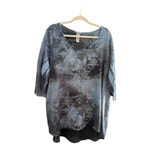 Catherine’s Blue Embellished Sequin Snowflake Quarter Sleeve Top Size 1x